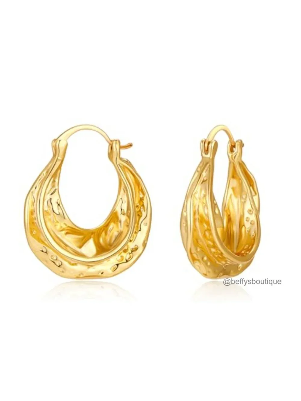 Chunky Hoop Earrings 14K Gold Plated Hammered Texture Thick Wide Hoops